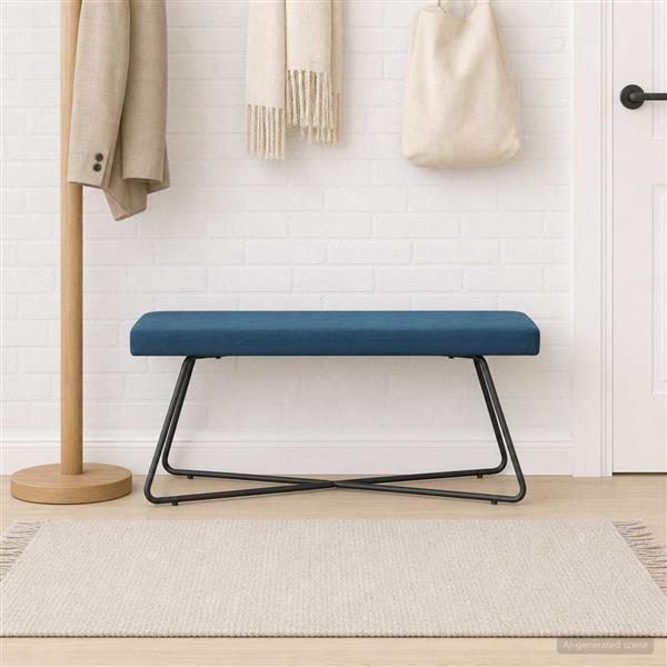 Grote foto vidaxl bank blauw 110 x 40 x 45 cm fluweel huis en inrichting overige huis en inrichting