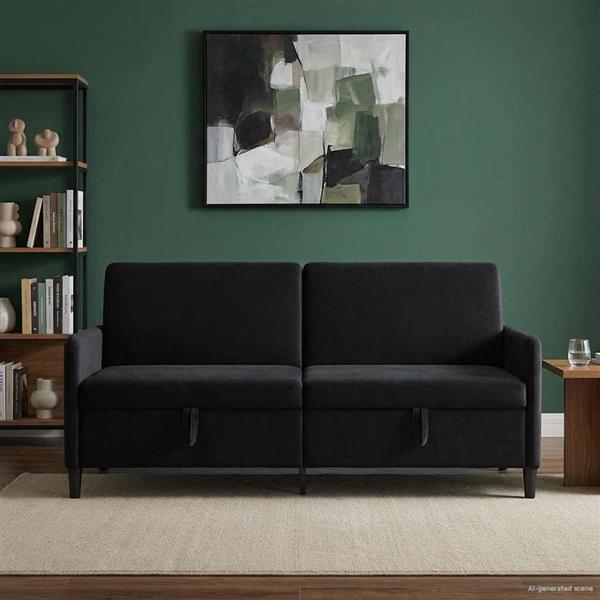 Grote foto vidaxl bank met opslag zwart 192 x 78 x 87 cm polyester huis en inrichting bankstellen