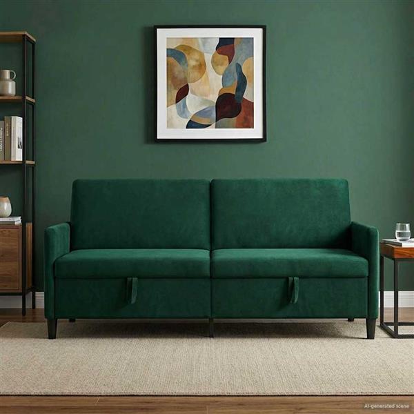 Grote foto vidaxl bank met opslag donkergroen 192 x 78 x 87 cm polyester huis en inrichting bankstellen