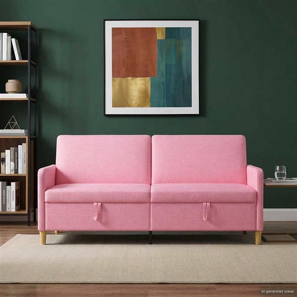 Grote foto vidaxl bank met opslag roze 192 x 78 x 87 cm polyester huis en inrichting bankstellen