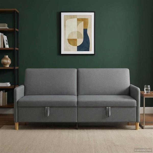 Grote foto vidaxl bank met opslag donkergrijs 192 x 78 x 87 cm polyester huis en inrichting bankstellen