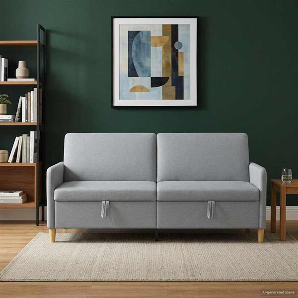 Grote foto vidaxl bank met opslag lichtgrijs 192 x 78 x 87 cm polyester huis en inrichting bankstellen