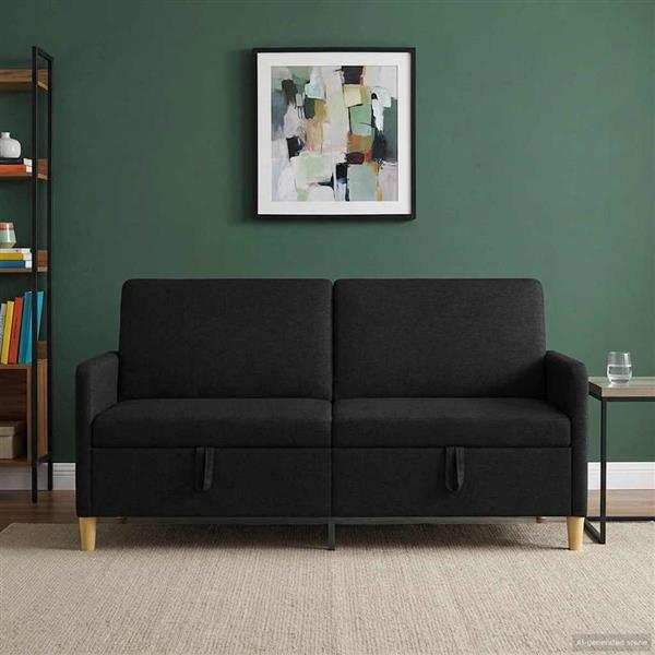 Grote foto vidaxl bank met opslag zwart 172 x 78 x 87 cm polyester huis en inrichting bankstellen