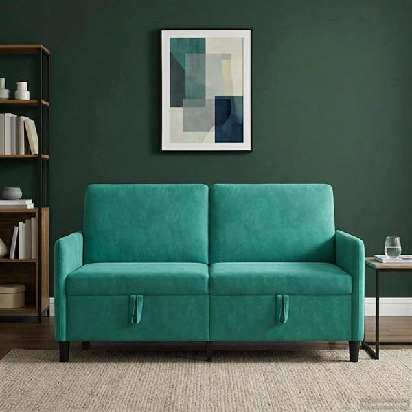 Grote foto vidaxl bank met opslag turquoise 152 x 78 x 87 cm polyester huis en inrichting bankstellen