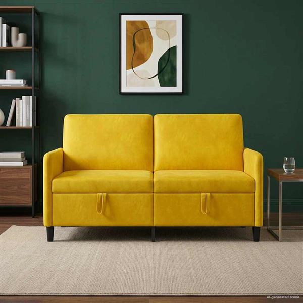 Grote foto vidaxl bank met opslag geel 152 x 78 x 87 cm polyester huis en inrichting bankstellen