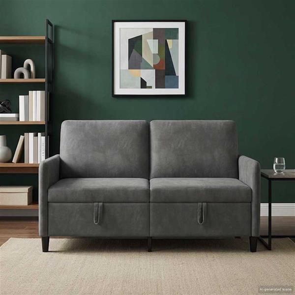 Grote foto vidaxl bank met opslag donkergrijs 152 x 78 x 87 cm polyester huis en inrichting bankstellen