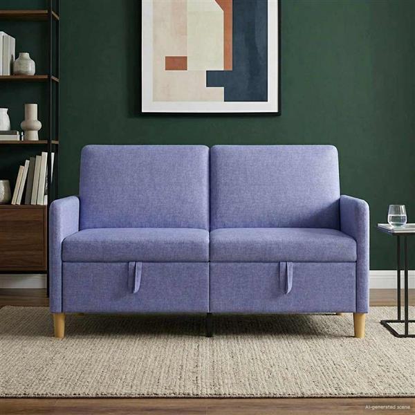 Grote foto vidaxl bank met opslag jeans blauw 152 x 78 x 87 cm polyester huis en inrichting bankstellen