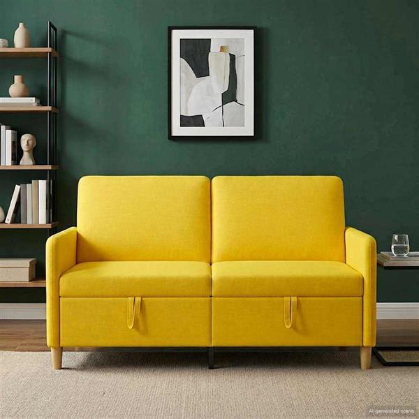 Grote foto vidaxl bank met opslag lichtgeel 152 x 78 x 87 cm polyester huis en inrichting bankstellen