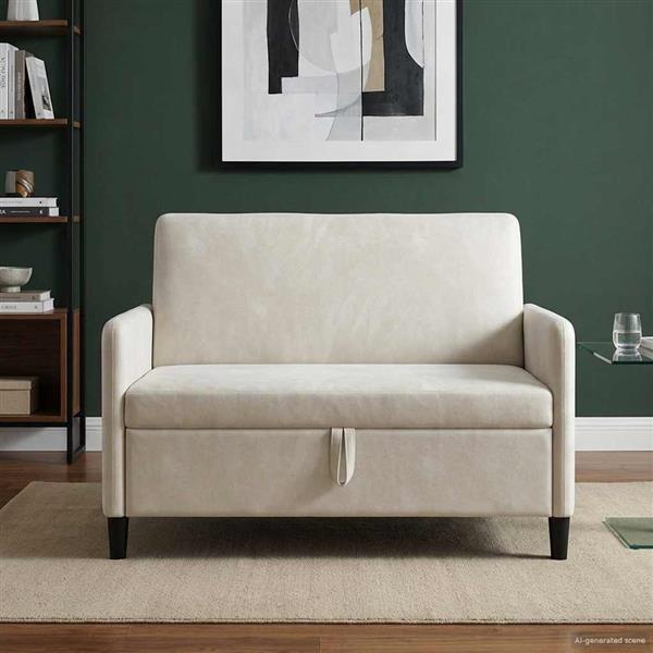 Grote foto vidaxl bank met opslag cr mekleurig 122 x 78 x 87 cm polyester huis en inrichting bankstellen