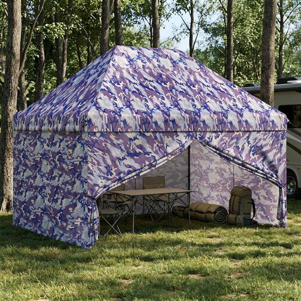 Grote foto vidaxl pop up gazebo met 4 zijwanden 2 95 x 4 1 m blauw camouflage tuin en terras overige tuin en terras