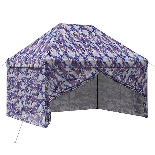 Grote foto vidaxl pop up gazebo met 4 zijwanden 2 95 x 4 1 m blauw camouflage tuin en terras overige tuin en terras