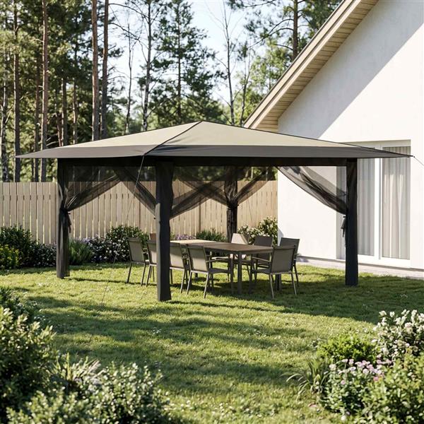 Grote foto vidaxl paviljoen met 4 zijwanden 4 x 4 m cr me en antraciet tuin en terras overige tuin en terras