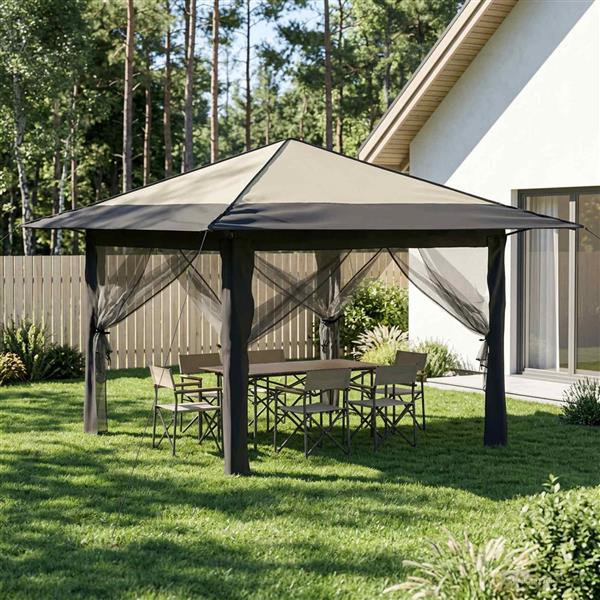 Grote foto vidaxl gazebo met 4 zijwanden cr me en antraciet tuin en terras overige tuin en terras