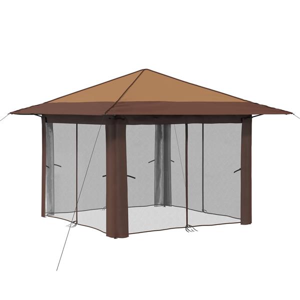 Grote foto vidaxl gazebo met 4 zijwanden 3 3 x 3 3 m beige en bruin tuin en terras overige tuin en terras