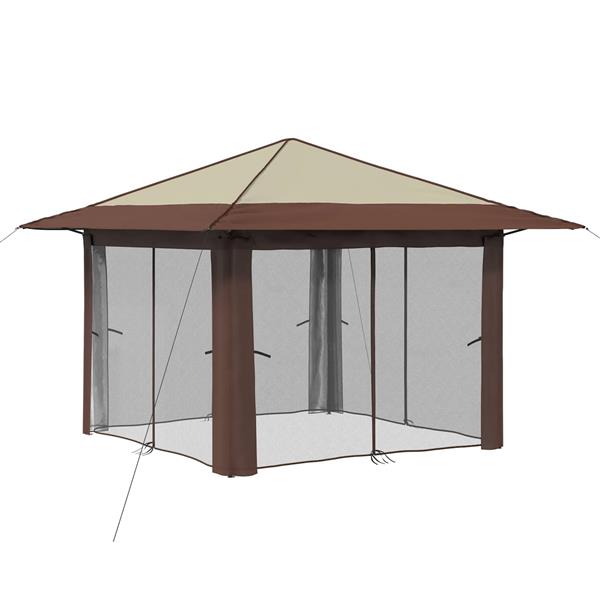 Grote foto vidaxl gazebo met 4 zijwanden cr me en bruin tuin en terras overige tuin en terras