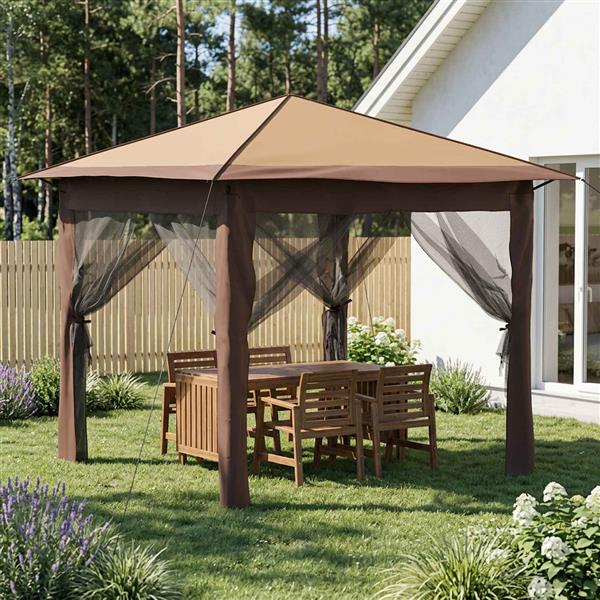 Grote foto vidaxl gazebo met 4 zijwanden 2 6 x 2 6 m beige en bruin tuin en terras overige tuin en terras