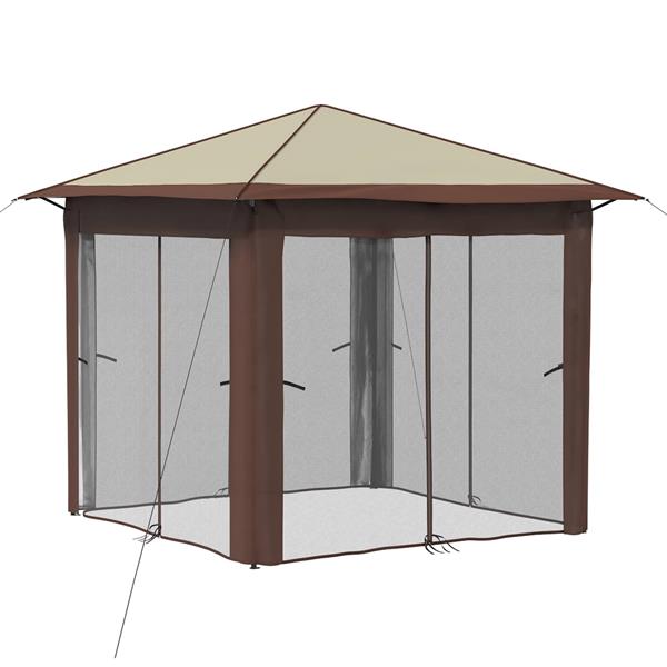 Grote foto vidaxl gazebo met 4 zijwanden 2 6 x 2 6 m cr me en bruin tuin en terras overige tuin en terras