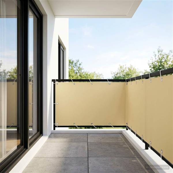 Grote foto vidaxl balkonscherm 1 5 x 25 m stof met pu coating beige tuin en terras overige tuin en terras