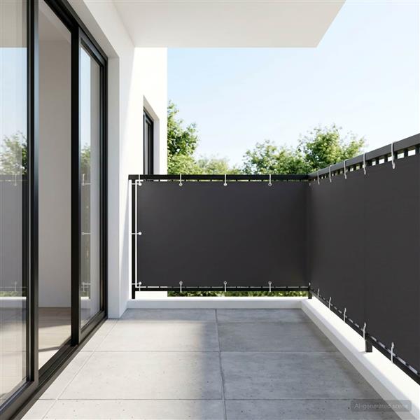 Grote foto vidaxl balkonscherm 1 2 x 25 m stof met pu coating zwart tuin en terras overige tuin en terras
