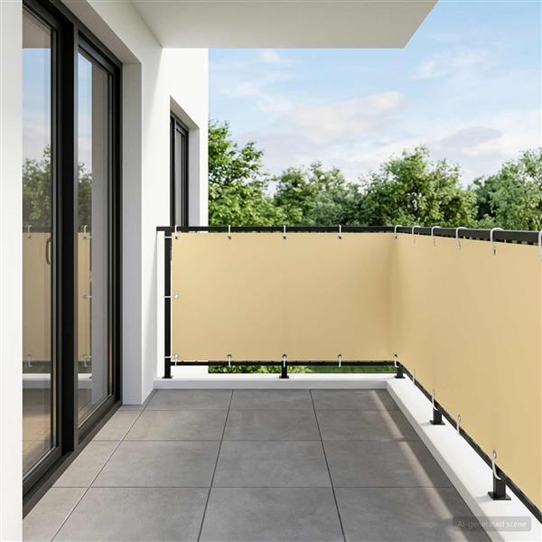 Grote foto vidaxl balkonscherm 1 2 x 25 m stof met pu coating beige tuin en terras overige tuin en terras