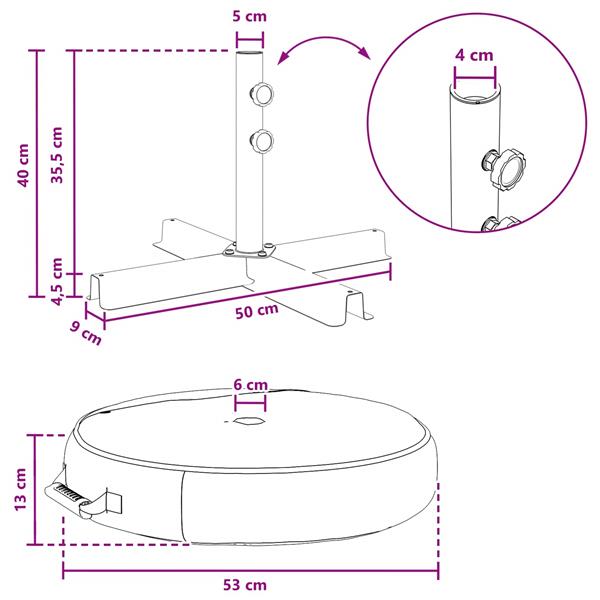 Grote foto vidaxl patio parasolvoet 53 x 53 x 40 cm staal zwart tuin en terras overige tuin en terras