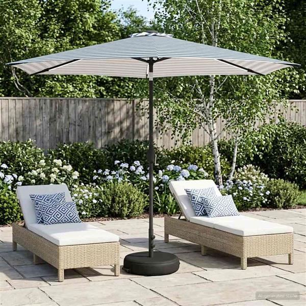 Grote foto vidaxl tuinparasol met led lampen en voet 300 x 300 cm polyester tuin en terras overige tuin en terras