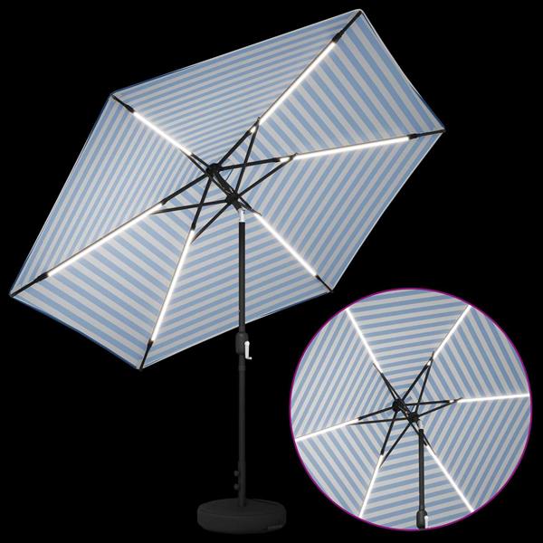Grote foto vidaxl tuinparasol met led lampen en voet 300 x 300 cm polyester tuin en terras overige tuin en terras