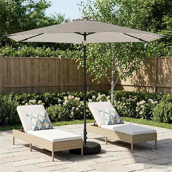 Grote foto vidaxl tuinparasol met led lampen en voet 300 x 300 cm polyester tuin en terras overige tuin en terras