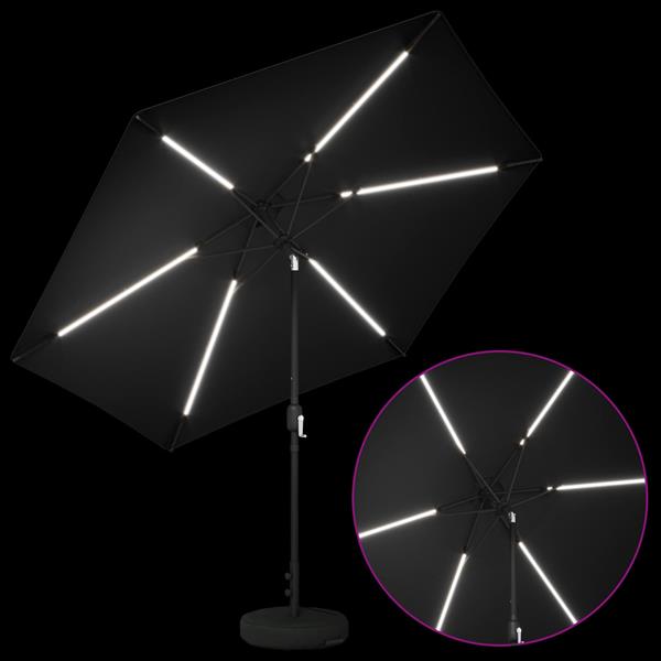 Grote foto vidaxl tuinparasol met led lampen en voet 300 x 300 cm polyester zwart tuin en terras overige tuin en terras