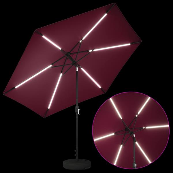 Grote foto vidaxl tuinparasol met led lampen en voet 300 x 300 cm polyester tuin en terras overige tuin en terras