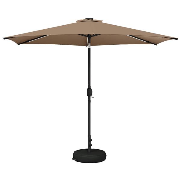 Grote foto vidaxl tuinparasol met led lampen en voet 300 x 300 cm polyester taupe tuin en terras overige tuin en terras