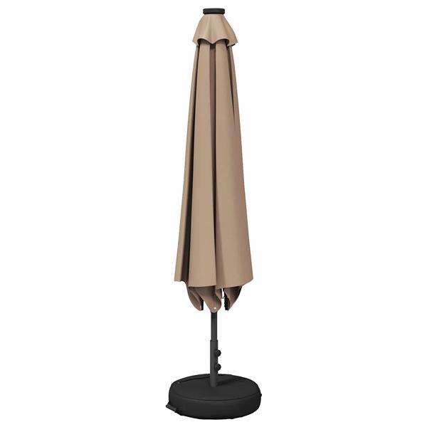 Grote foto vidaxl tuinparasol met led lampen en voet 300 x 300 cm polyester taupe tuin en terras overige tuin en terras