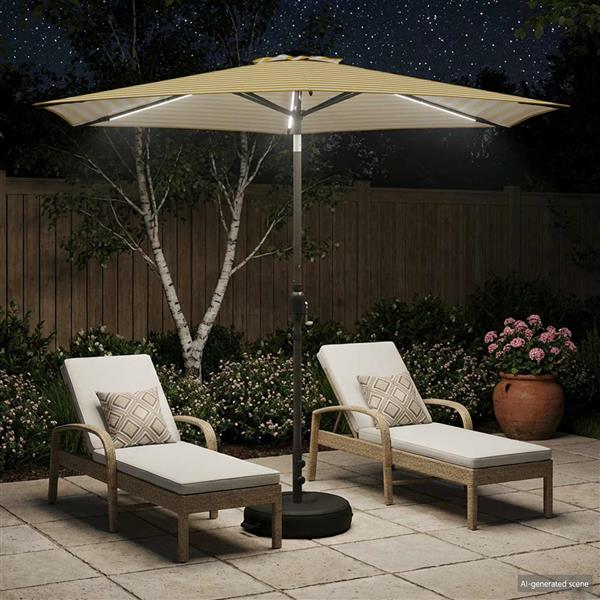 Grote foto vidaxl tuinparasol met led lampen en voet 270 x 270 cm polyester tuin en terras overige tuin en terras