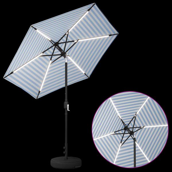 Grote foto vidaxl tuinparasol met led lampen en voet 230 x 230 cm polyester tuin en terras overige tuin en terras