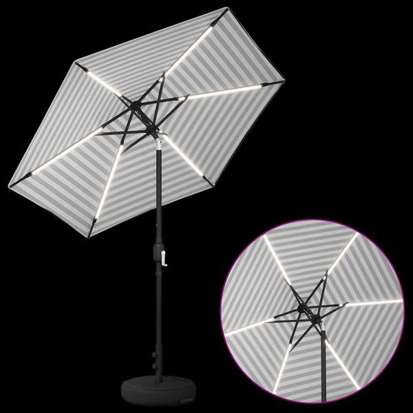Grote foto vidaxl tuinparasol met led lampen en voet 230 x 230 cm polyester tuin en terras overige tuin en terras