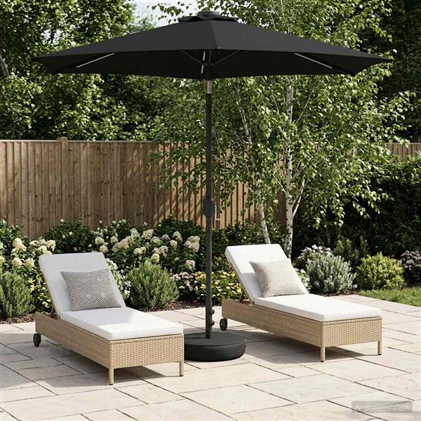 Grote foto vidaxl tuinparasol met led lampen en voet 230 x 230 cm polyester zwart tuin en terras overige tuin en terras