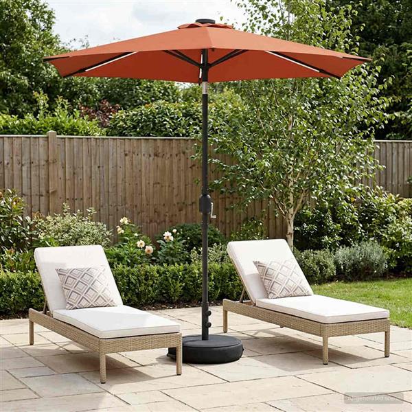 Grote foto vidaxl tuinparasol met led lampen en voet 230 x 230 cm polyester tuin en terras overige tuin en terras