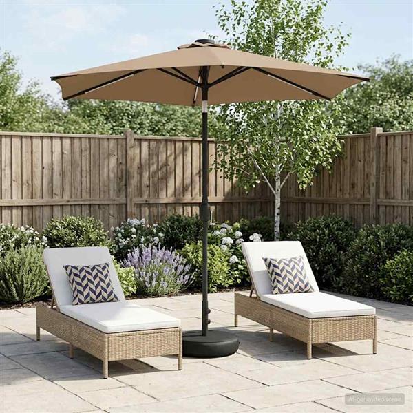 Grote foto vidaxl tuinparasol met led lampen en voet 230 x 230 cm polyester taupe tuin en terras overige tuin en terras
