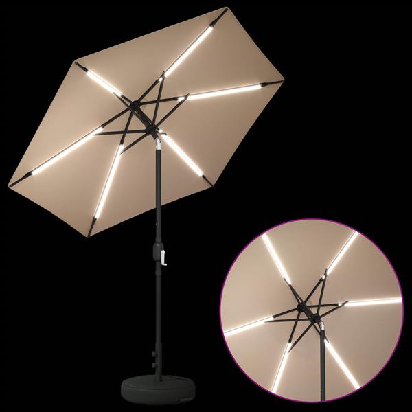 Grote foto vidaxl tuinparasol met led lampen en voet 230 x 230 cm polyester taupe tuin en terras overige tuin en terras