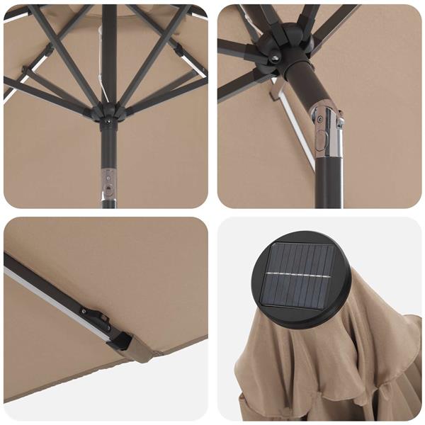 Grote foto vidaxl tuinparasol met led lampen en voet 230 x 230 cm polyester taupe tuin en terras overige tuin en terras