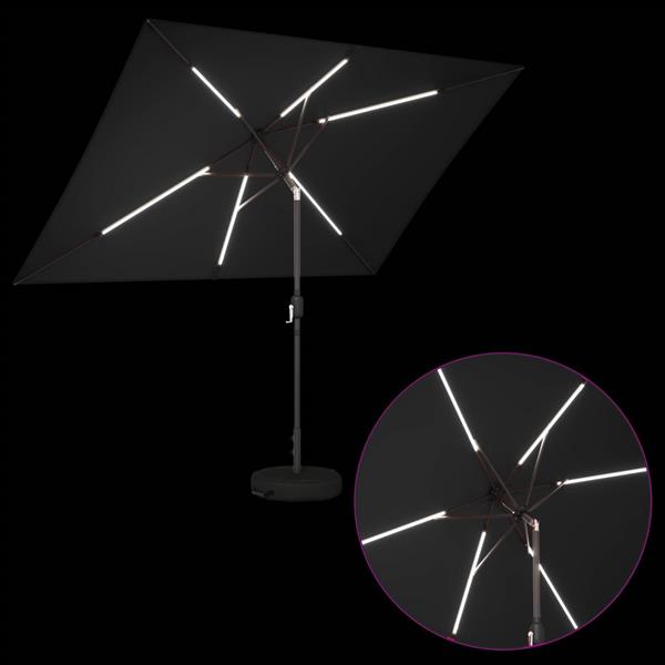 Grote foto vidaxl tuinparasol met led lampen en voet 200 x 300 cm polyester zwart tuin en terras overige tuin en terras