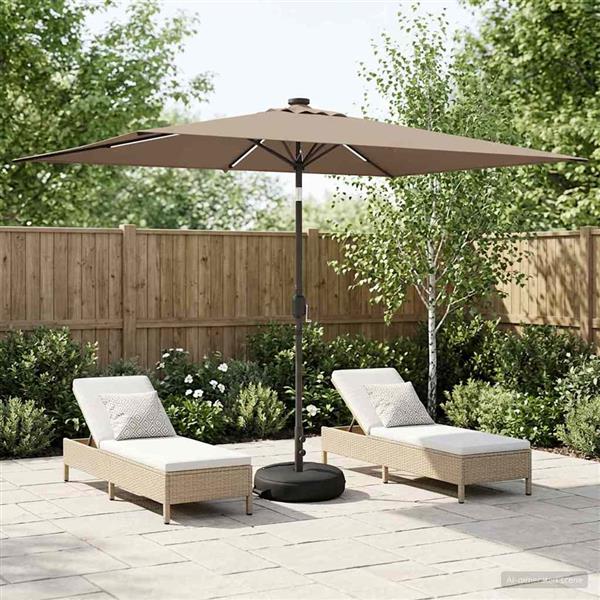 Grote foto vidaxl tuinparasol met led lampen en voet 200 x 300 cm polyester taupe tuin en terras overige tuin en terras