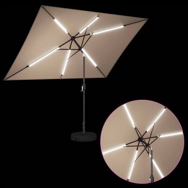 Grote foto vidaxl tuinparasol met led lampen en voet 200 x 300 cm polyester taupe tuin en terras overige tuin en terras
