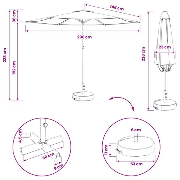 Grote foto vidaxl tuinparasol met basis 300 x 300 cm polyester rechthoekig tuin en terras overige tuin en terras