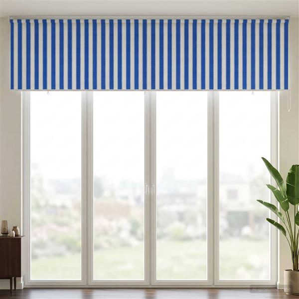 Grote foto vidaxl buitenrolgordijn 90 uv blok blauw en witte streep 400 x 140 cm huis en inrichting gordijnen en lamellen