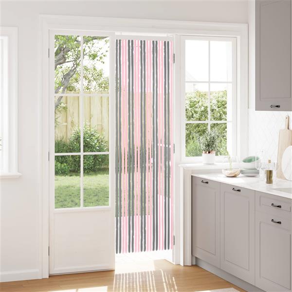 Grote foto vidaxl insecten gordijn chenille zilvergrijs en roze 56 x 200 cm doe het zelf en verbouw deuren en horren