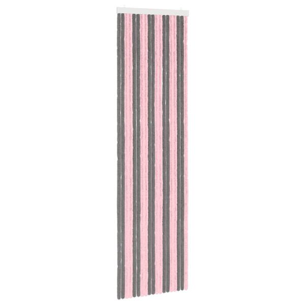 Grote foto vidaxl insecten gordijn chenille zilvergrijs en roze 56 x 200 cm doe het zelf en verbouw deuren en horren