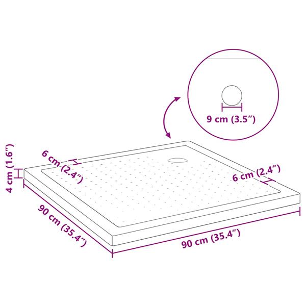 Grote foto vidaxl douche basis tray met dots 90 x 90 x 4 cm abs zwart doe het zelf en verbouw sanitair