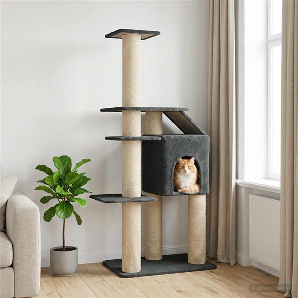 Grote foto vidaxl kattenboom met sisal krabpalen donkergrijs 183 cm dieren en toebehoren katten accessoires
