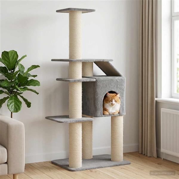 Grote foto vidaxl kattenboom met sisal krabpalen lichtgrijs 183 cm dieren en toebehoren katten accessoires